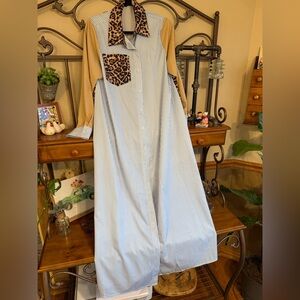 Striped Long Shirt with Leopard Print Accents